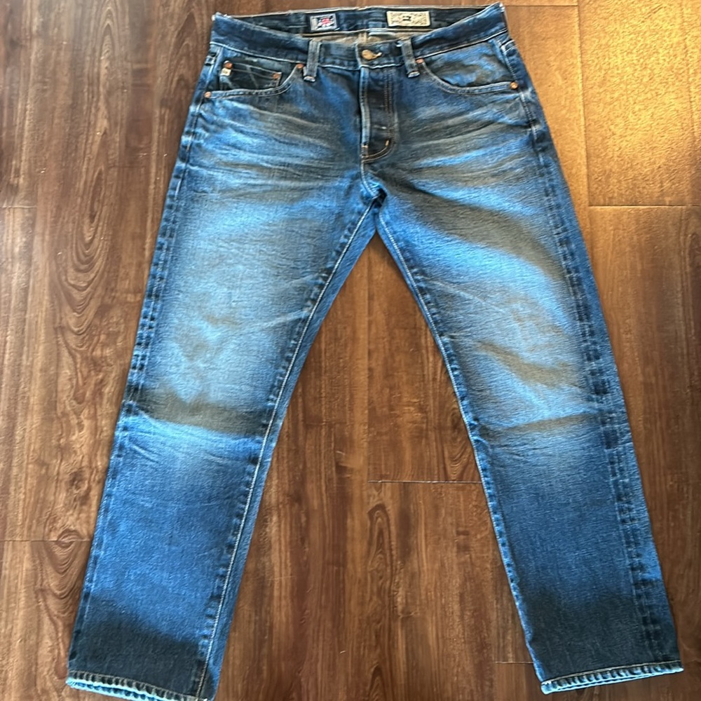 AG tellis Nihon MENPU Ibara Japan 100% cotton weight 12 oz hemmed 32/28 length.